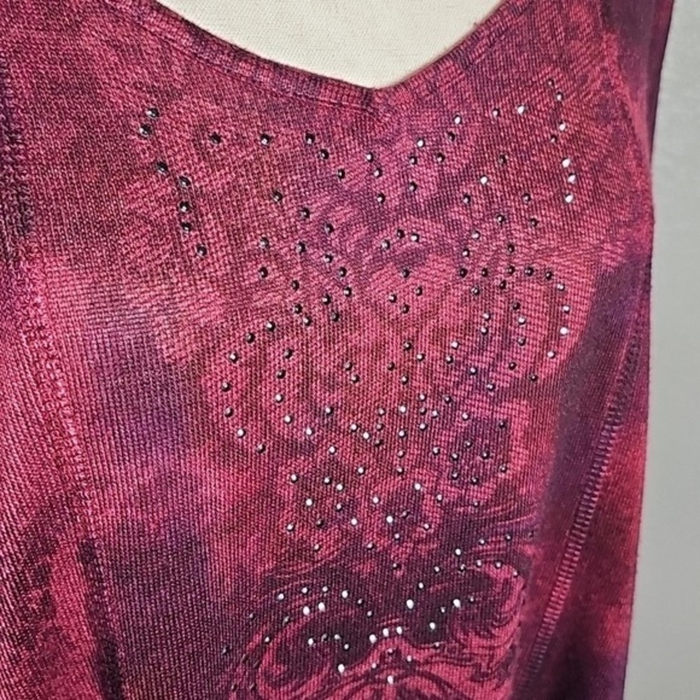 One World Stretchy Asymmetrical Burgundy Women's Tunic Top Wine Color Size 2X - Picture 5 of 10